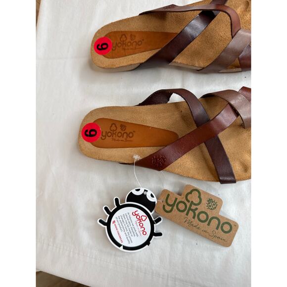 Yokono Flat Sandals IBIZA-013 Strappy Cork Bed Women's Brown Leather NWT Size 6 - Picture 5 of 6